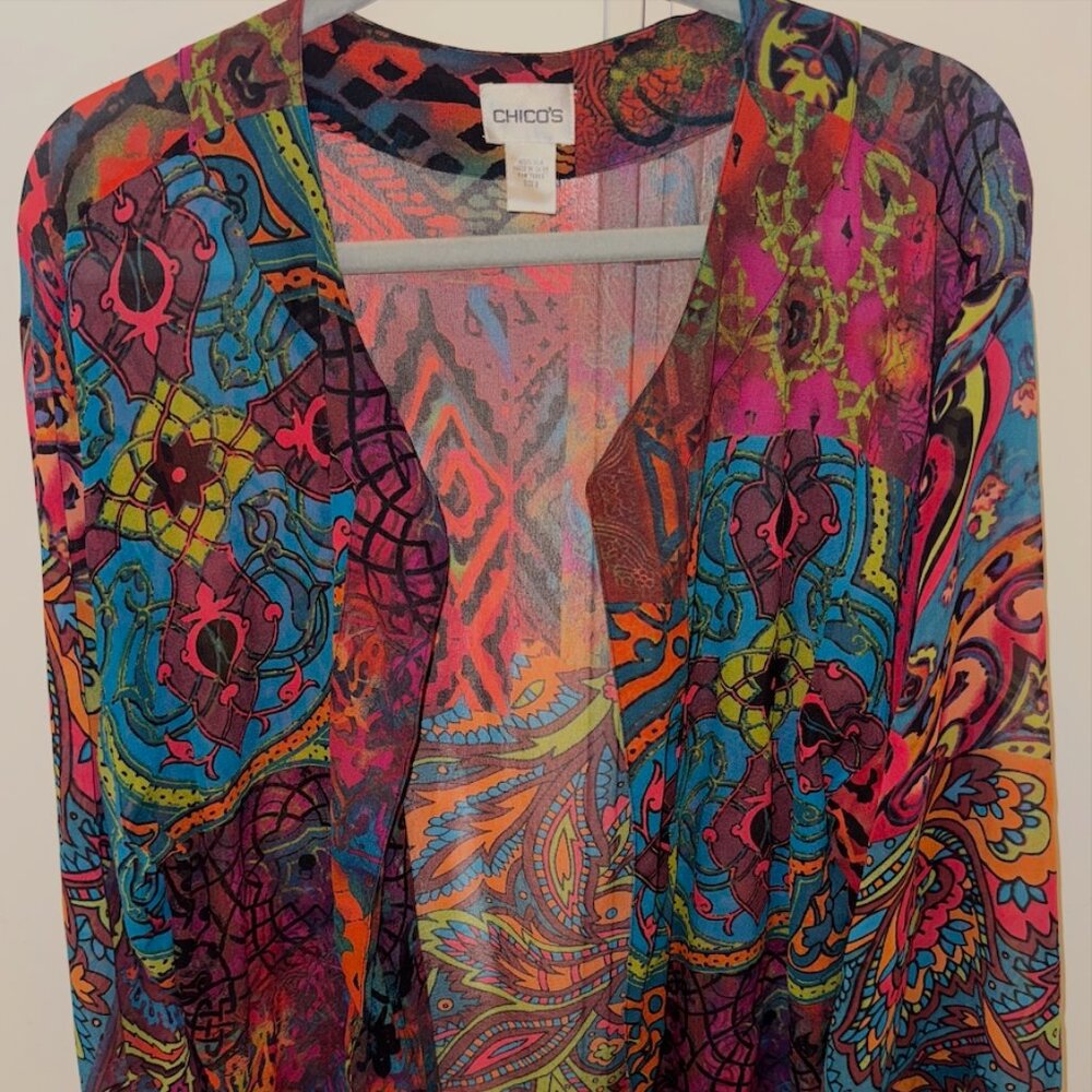 Chico's lightweight gauzy polyester multi color jacket Size 3 NWOT